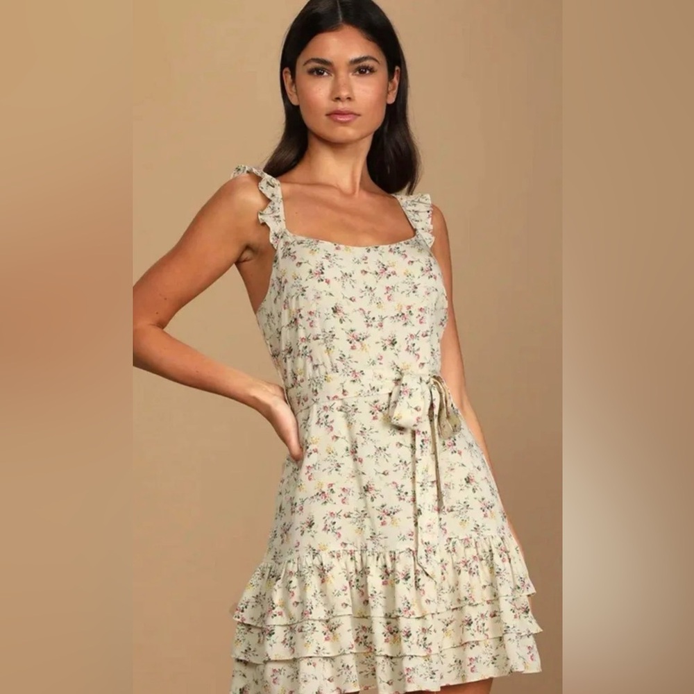 Lulu's Cream Floral Mini Dress